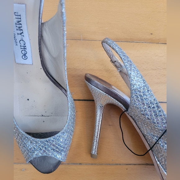 Jimmy Choo Silver Peep-Toe Slingback Heels - Picture 8 of 8